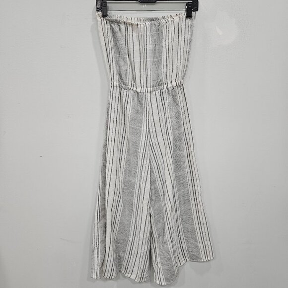 Elan Off White Linen Cotton Blend Strapless Cover-Up Black Tassel Jumpsuit Small - Picture 10 of 13